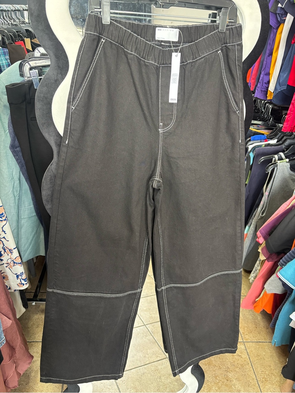 ASOS Black Wide-Leg Joggers with Contrast Stitching
